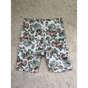 Levi's Bike Shorts Womens Medium White Pink Floral Stretch Flat Front Activewear
